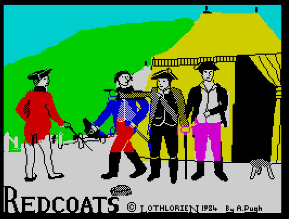 Loading screen of the Spectrum version, featuring a general ,surrounded by 3 soldiers, giving orders.