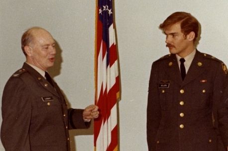 Colonel Luebbert with a "goldcoat" (a computer technician of West Point)