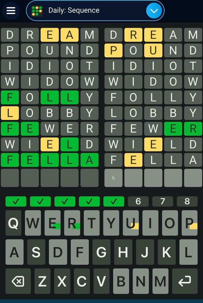 Result of britanica.com Octordle game showing the word fella 