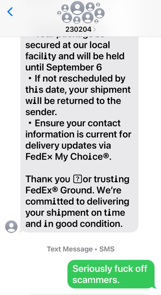 Scammers sending texts now to groups of phone numbers. 