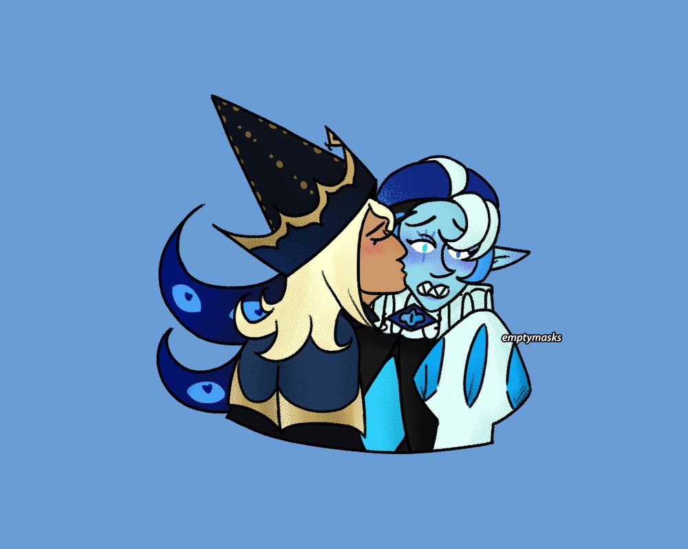 half-body full colour drawing of pure vanilla cookie and shadow milk cookie. pure vanilla is in his truthless recluse outfit/form. pure vanilla is leaning in and kissing shadow milk on the cheek, shadow milk is shocked and flustered.