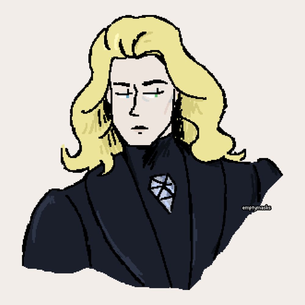 a pixel brush headshot drawing of der tod (death) from elisabeth das musical. (specifically uwe kroger's portrayal of der tod in the original 1992 production)