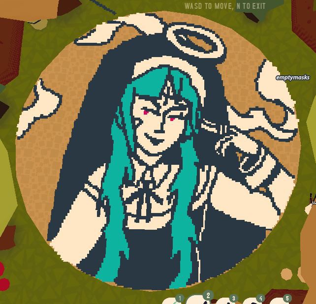 a drawing done of webfishing of hatsune miku as she appears in the music video illustration for the song 'godish'