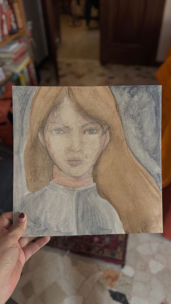 Weird old attempt at a portrait… I think this is very diluted acrylics?? 