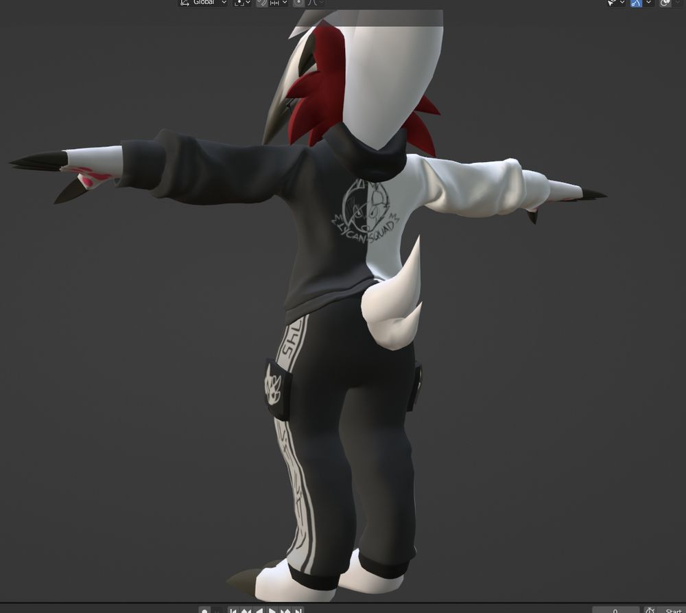 A screenshot of a 3D rendering software that shows an image of a lycanroc character wearing a custom designed hoodie depicting a custom lycanroc icon, that has a text that says "Lycan-Squad" written on the bottom.
