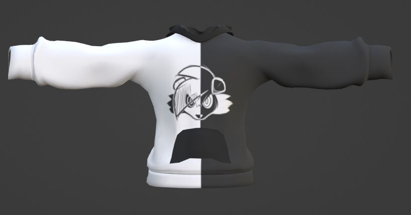 A screenshot of a 3D rendering software that shows an image of a custom designed hoodie depicting a custom lycanroc icon; front view.