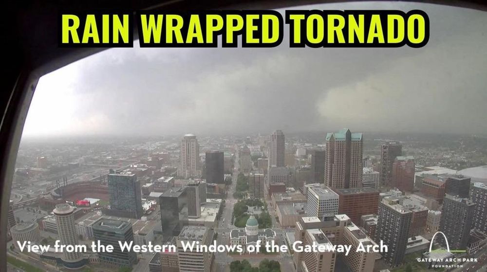 Rain-wtapped tornado as seen from the Gateway Arch in S. Louis