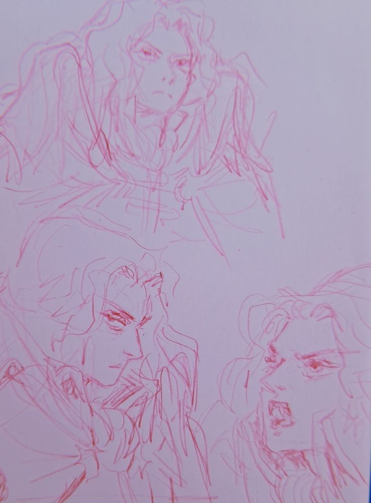 three more sketches of Alucard's sexy face, one showing his little vampire fangs