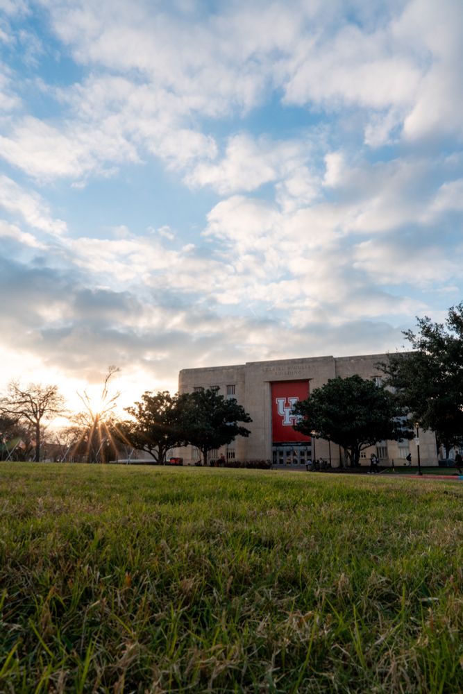 Sunset behind the Cullen Performance Hall.
