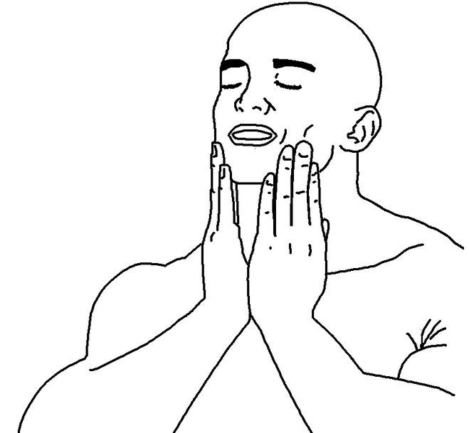 hands on face meme, white black drawing 