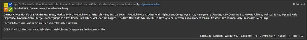 An AO3 screenshot of a Merz slashfic with tags like Merzpreg