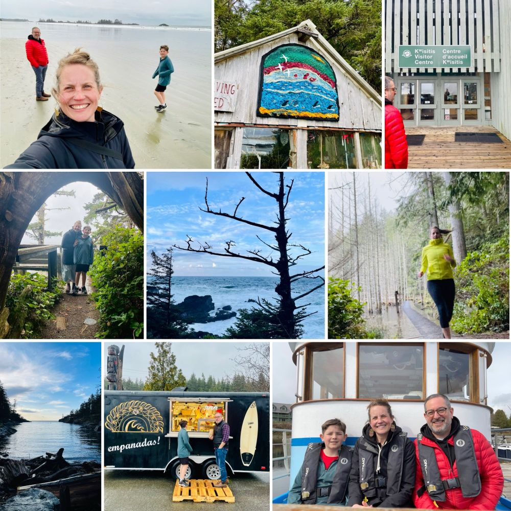 Collage of photos from Ucluelet, Tofino and the Sunshine Coast. 