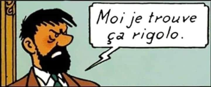 Le Capitaine Haddock avec un air renfrogné dit « Moi je trouve ça rigolo. »