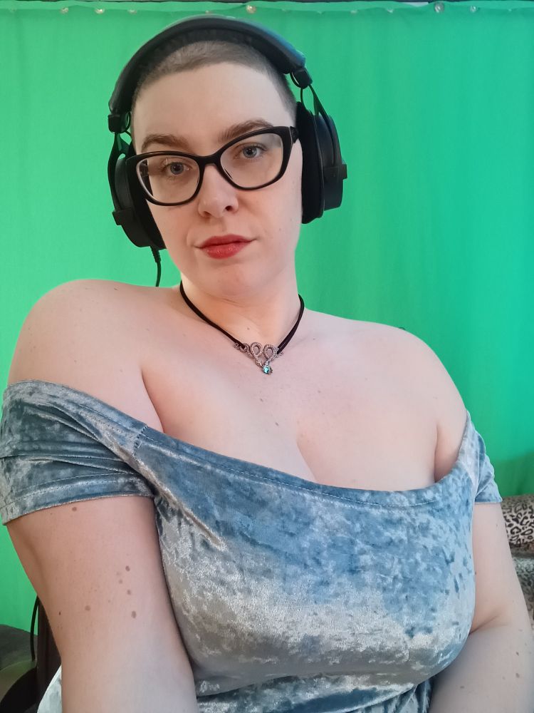 Jane in a blue velvet dress