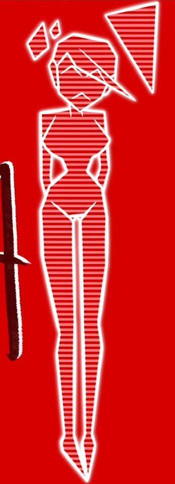 An out of context panel of EVE frowning with digital sweat by her head.