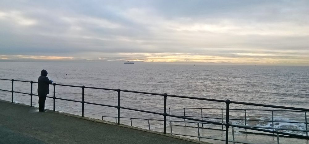 Crosby beach, when yhe tide was out, looking across the Mersey estuary.
