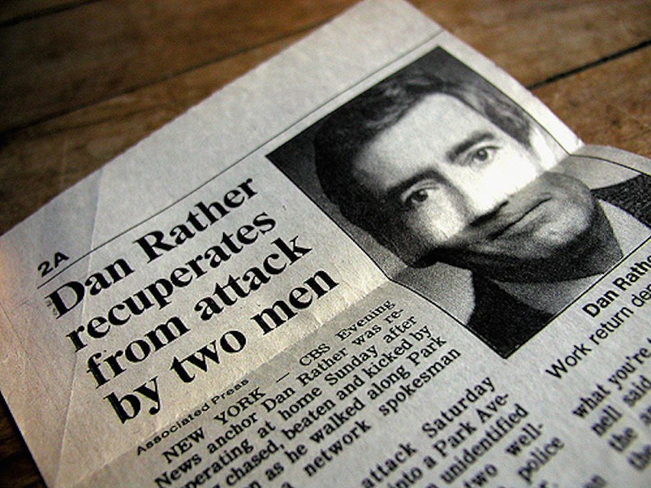 News cutting: Dan Rather recuperates from attack by two men