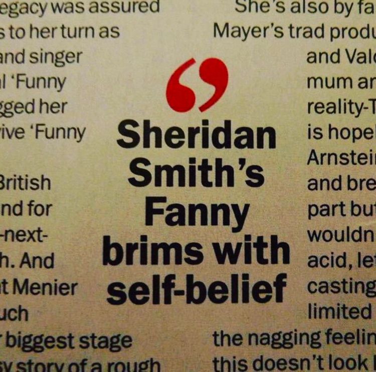 Metro review of Funny Girl – close-up on pullout quote, which reads: Sheridan Smith’s Fanny brims with self-belief