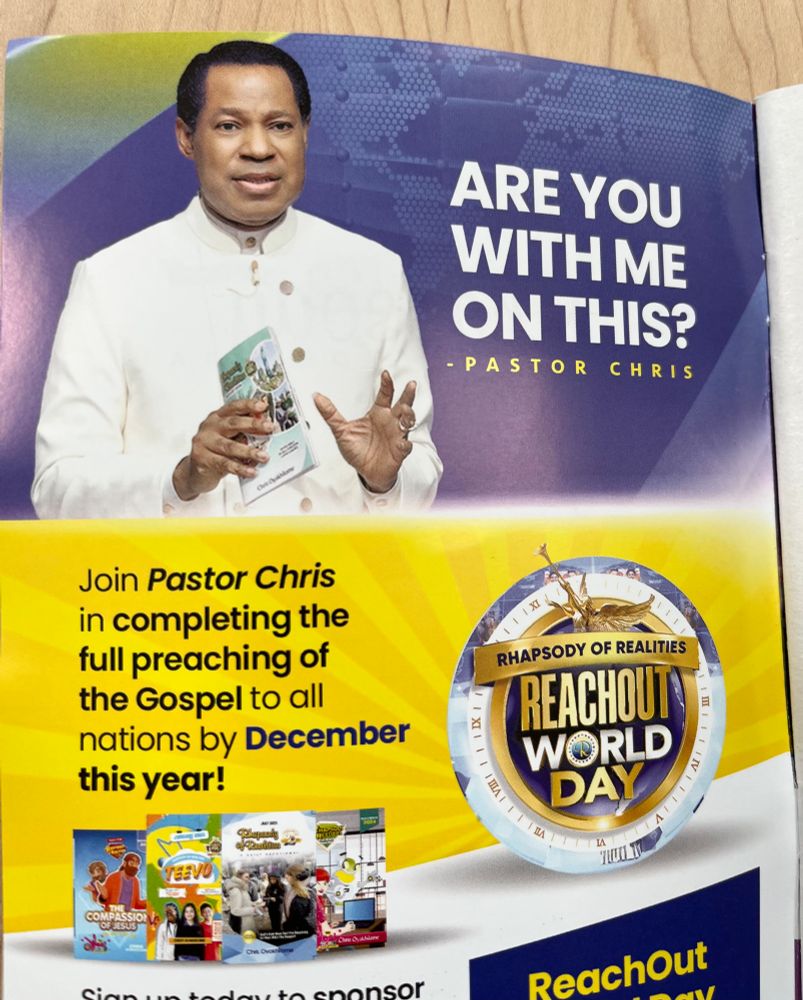A photo of Pastor Chris and the words ARE YOU WITH ME ON THIS? Join Pastor Chris in completing the full preaching of the Gospel to all
nations by December this year!