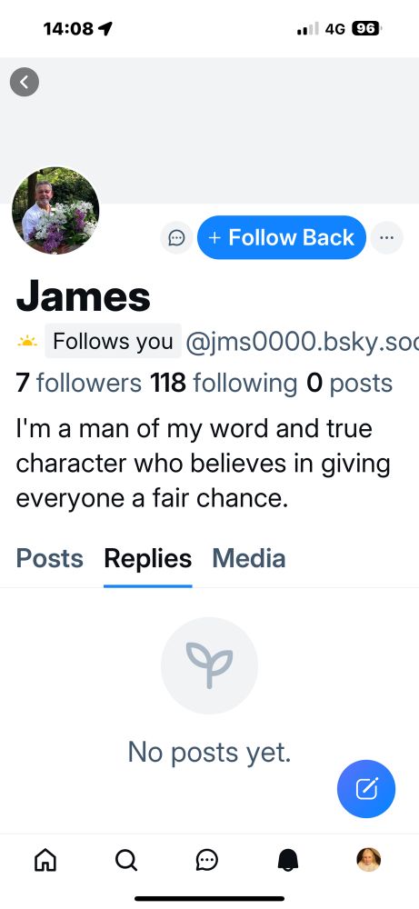 Screenshot of a suspicious account using a profile image that's been used in scams and romance scams.