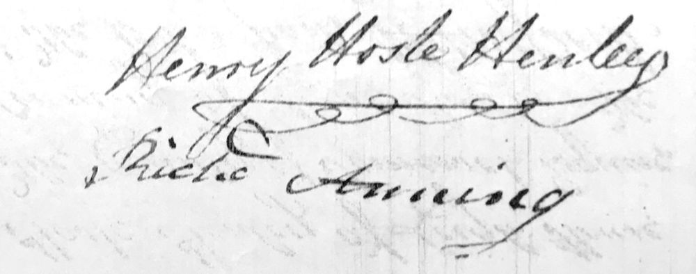 Signatures of Mary Anning's father, Richard Anning and of local landowner Henry Hoste Henley.
