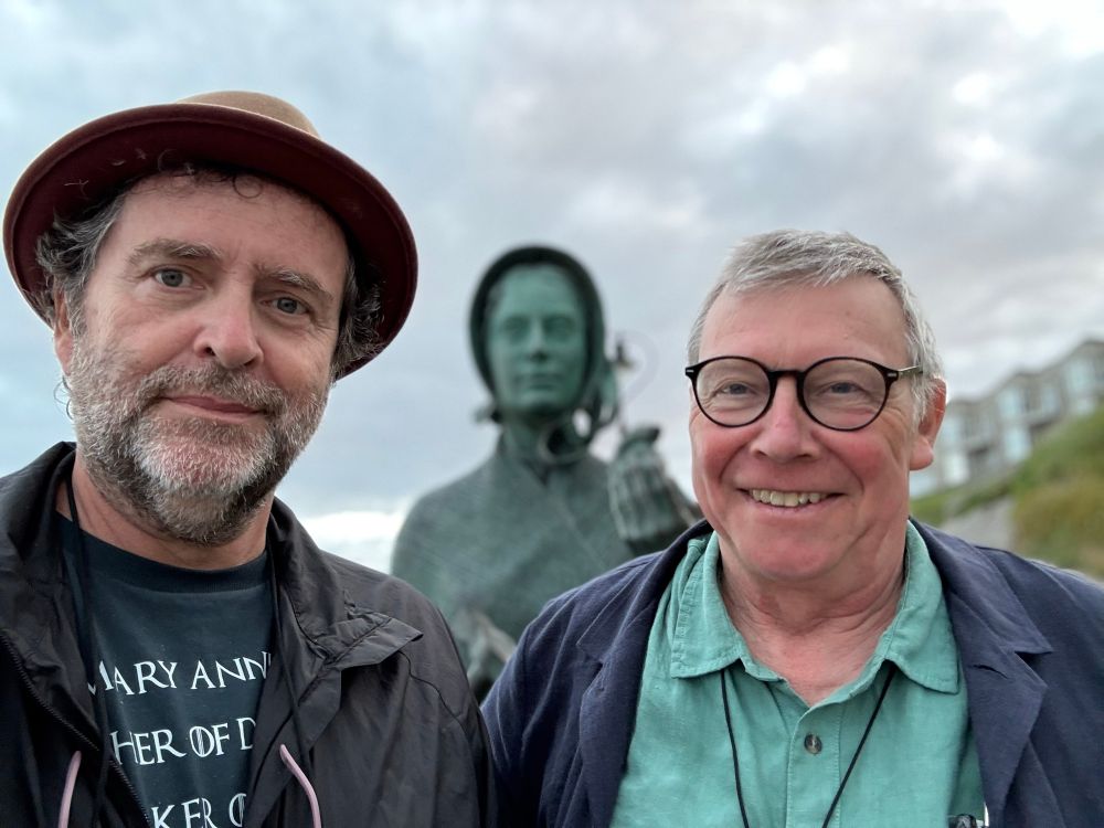 Two old guys with Mary Anning’s statue looking over our shoulders. 