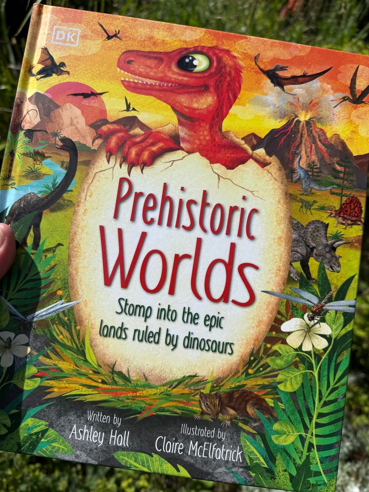 Colourful cover of Prehistoric Worlds by Ashley Hall and Claire McElfatrick.