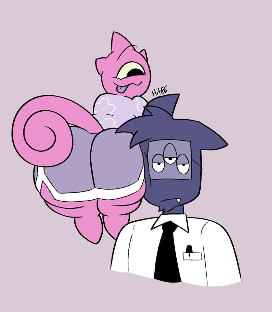 Bouba (left) putting his ass up against the side of Kiki's (right) face. Kiki's clearly not having any of this.