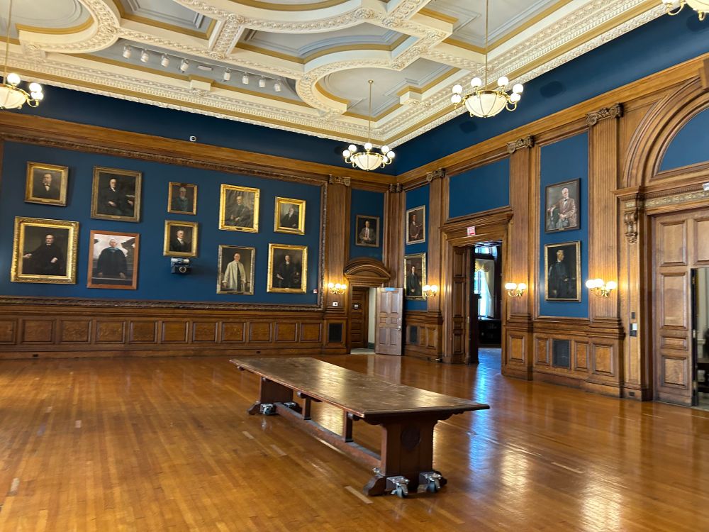 The wood-paneled interior of the mutter museum 