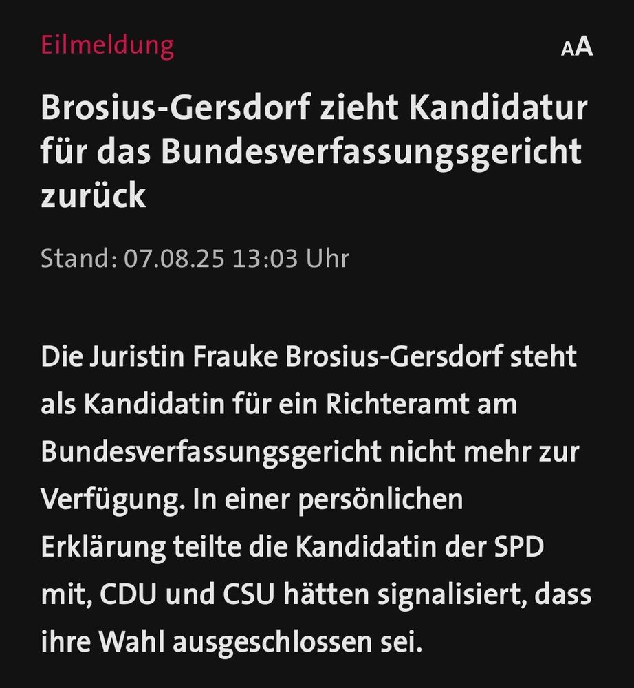 Brosius-Gersdorf zieht zurück