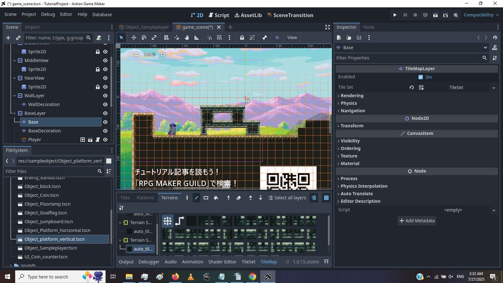 A game engine with a platformer scene open.