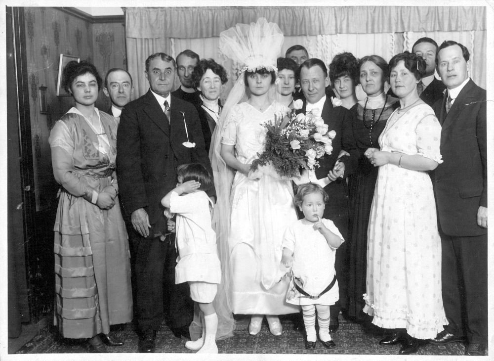 Black and white wedding photo of Alfred and Gladys Malcolmson in San Francisco January 19, 1916