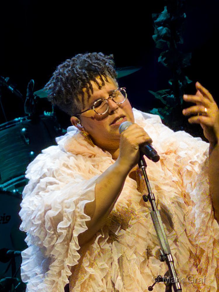 Brittany Howard of the Alabama Shakes singing at Meadowbrook Amphitheater, Michigan on Sept 5, 2025 using fullest zoom 25X and Adobe Project Indigo camera app.