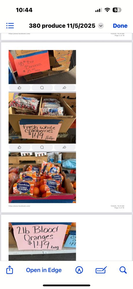 40 pound box of bananas for $10, White cranberries for $1.49 a bag, 2 pounds of blood oranges for a dollar