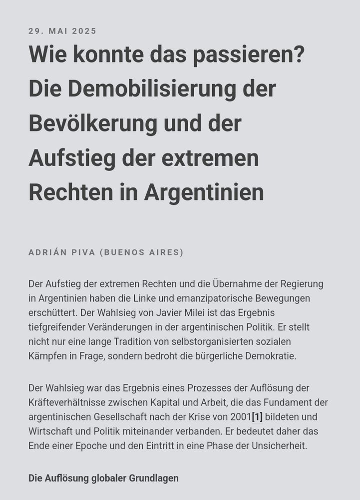 Foto des Artikel von Adrán Piva "Wie konnte das passieren? Die Demobilisierung der Bevölkerung und der Aufstieg der extremen Rechten in Argentinien"