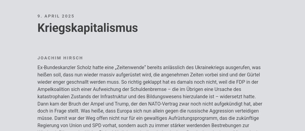 Foto des Artikels von Joachim Hirsch: Kriegskapitalismus