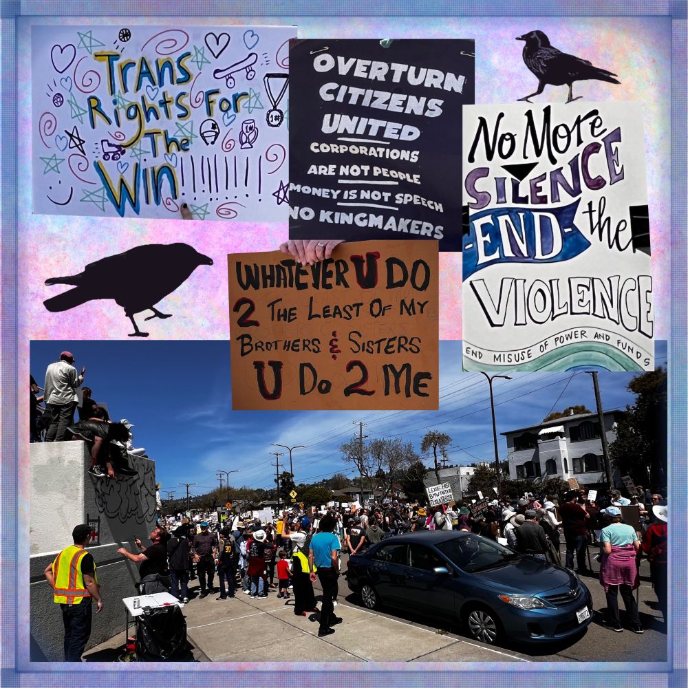 Protest signs from Hands Off 2025 event in Berkeley last Saturday.