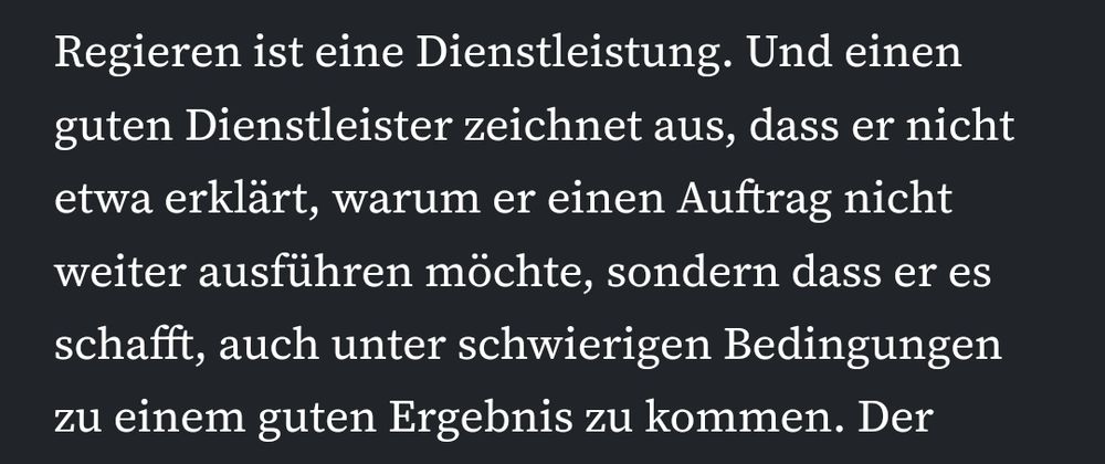 Zitat aus dem Artikel, in welchem Wissing das Regieren mit einer Dienstleistung vergleicht.
