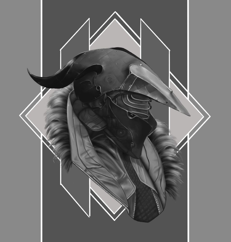 greyscale drawing of Felwinter helmet