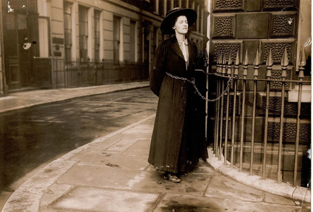 Image of Suffragette chained to railings