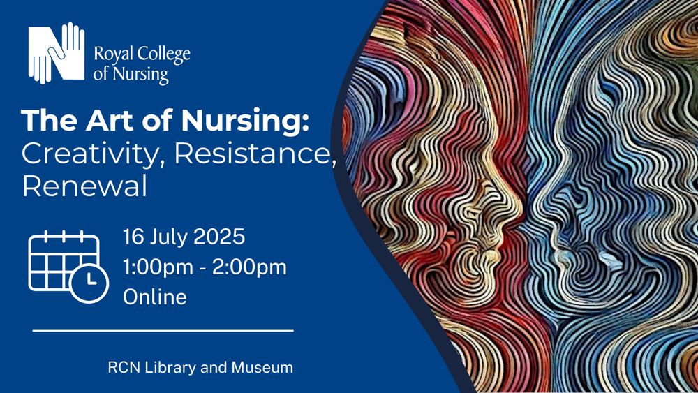 The Art of Nursing event details featuring an artwork of two faces formed of contrasting lines.