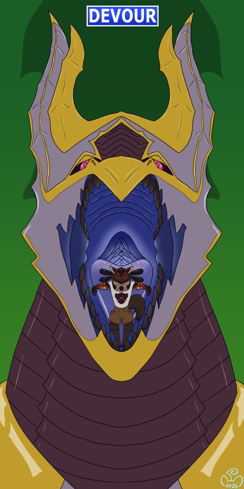 Raven Bahamut mawshot with a tasty Nova the Arcario resting on their tongue