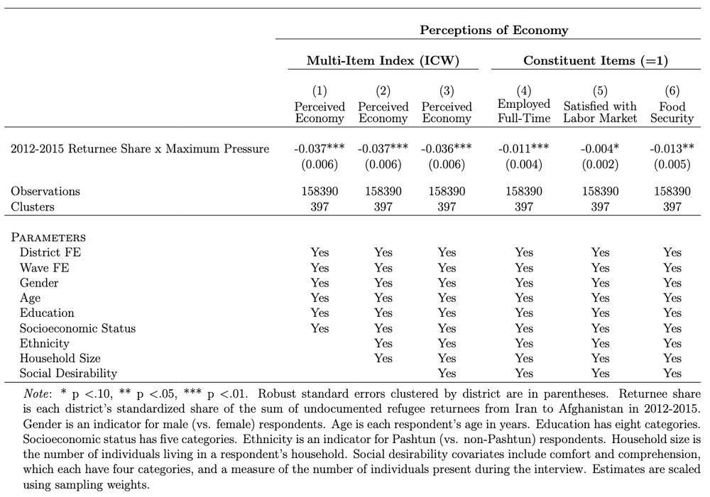 Negative effect of return on economic perceptions.