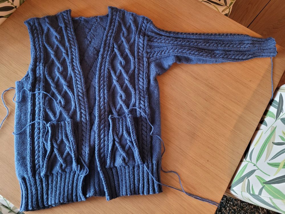 Partially knitted cardigan