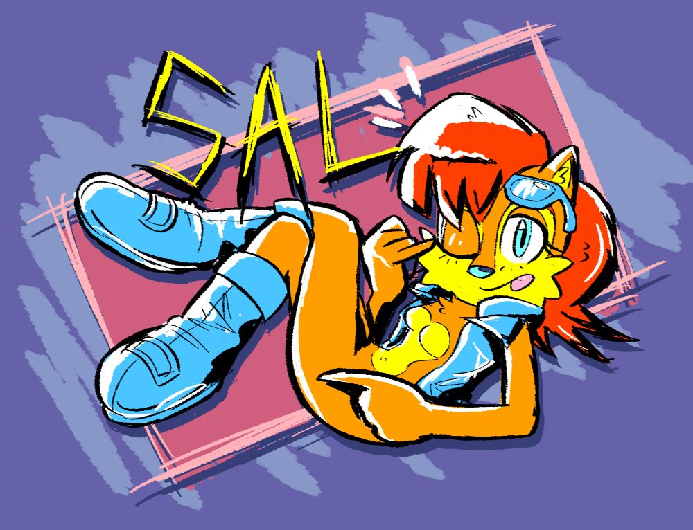 Sally doing that Nami pin-up pose. graffiti-esque style with "SAL" text