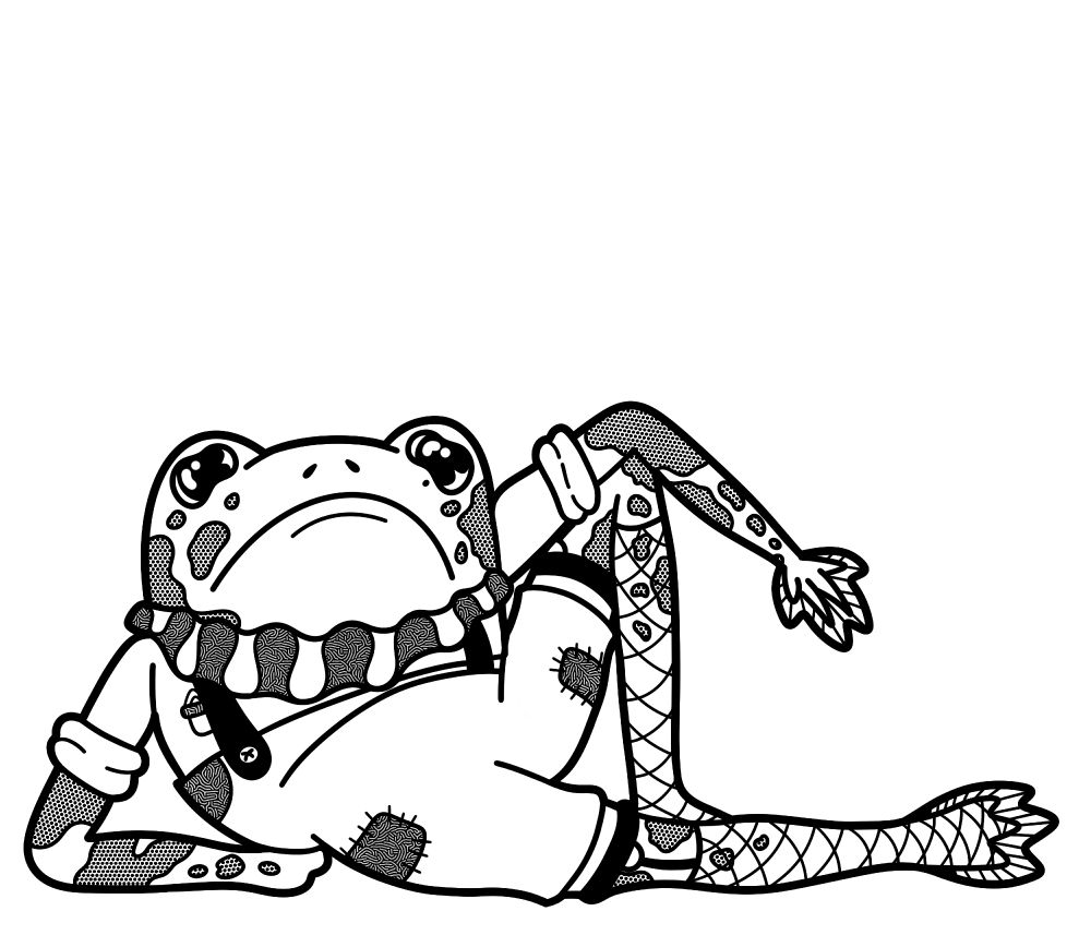 (Very) sad humanoid frog clown in fishnets