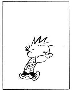 Segundo quadrinho mostra o garoto Calvin caminhando em silêncio, de perfil, com a mão fechada e de cara "amarrada".