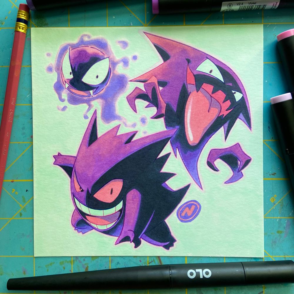 Gastly, Haunter and Gengar with Olo Marker.