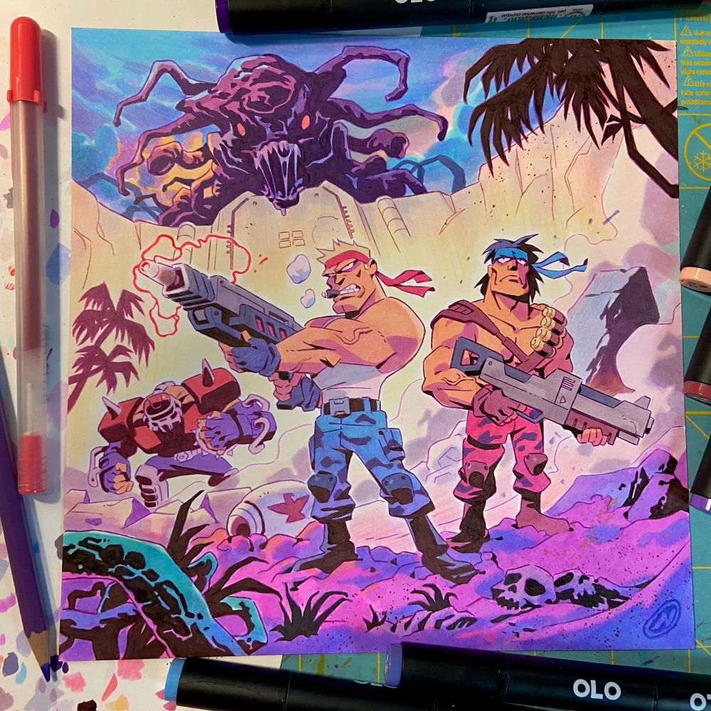 Bill Rizer and Lance Bean from Contra with Olo Marker.
