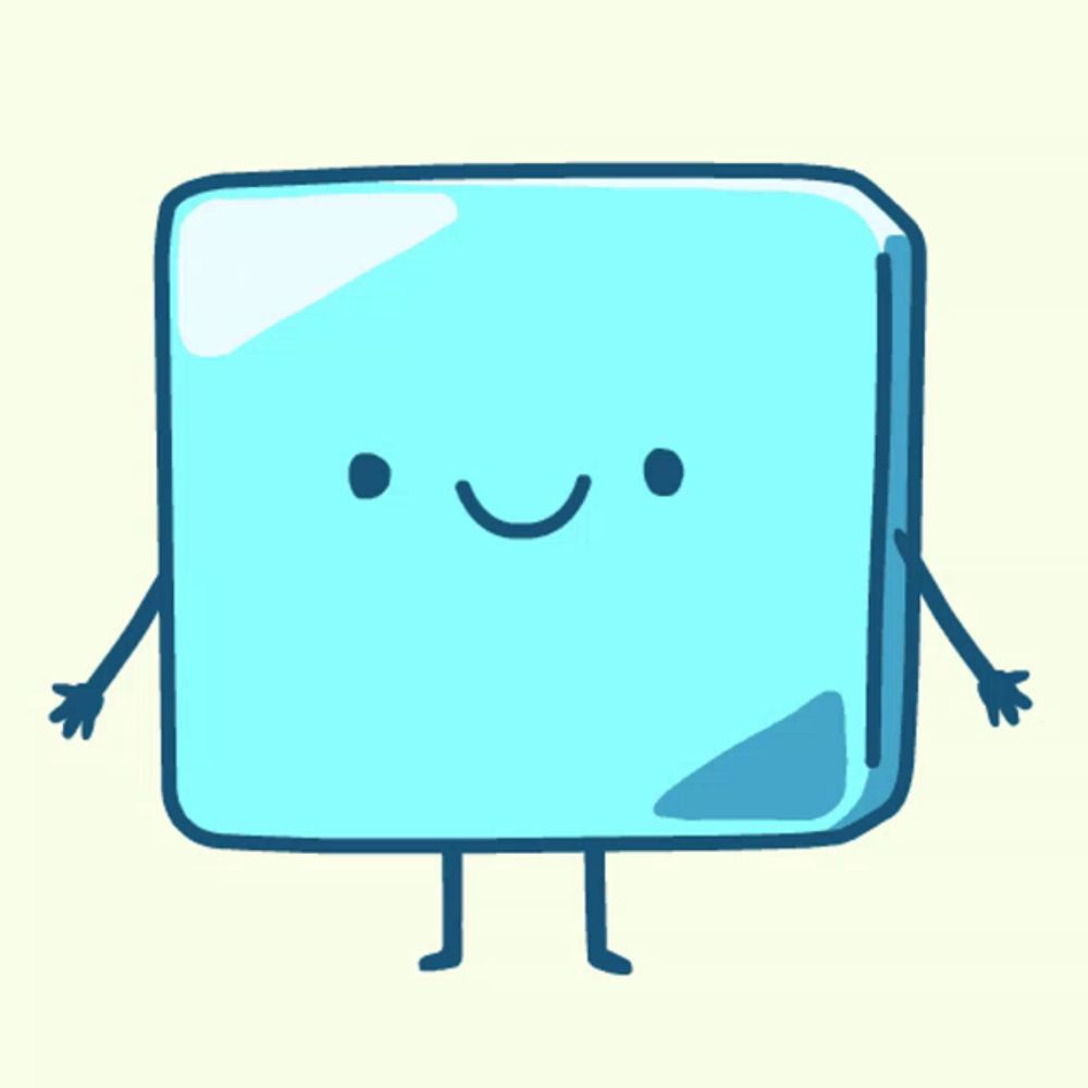 a cartoon drawing of an ice cube with a face and arms and legs